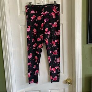 Victoria’s Secret PINK Floral Yoga Leggings Rhinestone Logo Black Pink Size M
